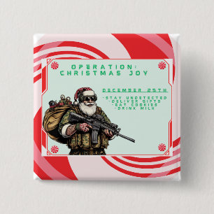 Grappige Militair/Kerstman Vierkante Button 5,1 Cm