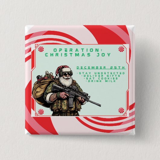 Grappige Militair/Kerstman Vierkante Button 5,1 Cm (Voorkant)