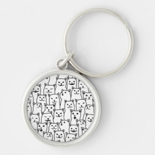 Grappige Minimalistische Zwarte Witte Kat Lijn Kun Sleutelhanger