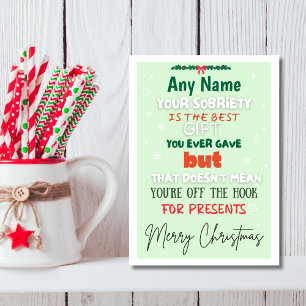 Grappige Mint Groene Custom Name Sobriety Kerst Kaart