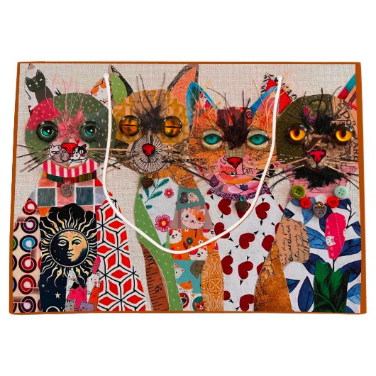 Grappige Mixed Media Cat Groot Cadeauzakje (Voorkant)