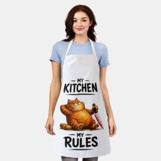 Grappige M'n Keuken M'n Regels Oranje Kat met Mes Schort