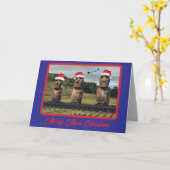 Grappige Moai Kerstmis Kaart (Gele Bloem)