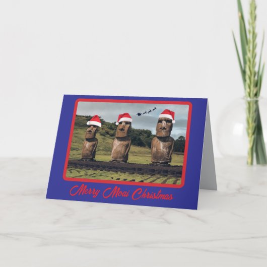 Grappige Moai Kerstmis Kaart (Voorkant)
