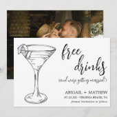 Grappige moderne cocktail schets trendy foto bruil save the date (Voorkant / Achterkant)