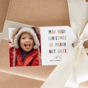 Grappige moderne kleurrijke foto vrolijk kerstfees cadeaulabel