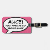 Grappige moderne roze gepersonaliseerde spraakball bagagelabel (Voorkant horizontaal)