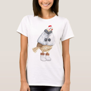 Grappige Modieuze Kip in Wintercape en Laarzen T-shirt