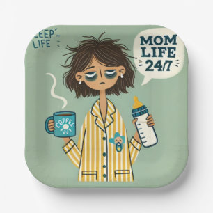 Grappige moeder papier Borden - "Mom Life 24/7" Papieren Bordje
