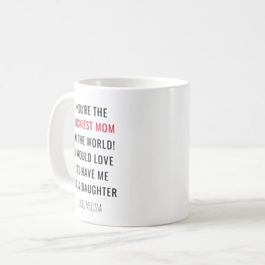 Grappige Moederdag Luckiest Mom Novelty Koffiemok (Voorkant links)