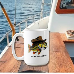 Grappige Mok Bass Vis met een Cowboy Pet
