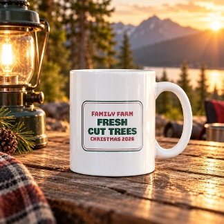 Grappige mok met verse gesnoeide kerstbomen