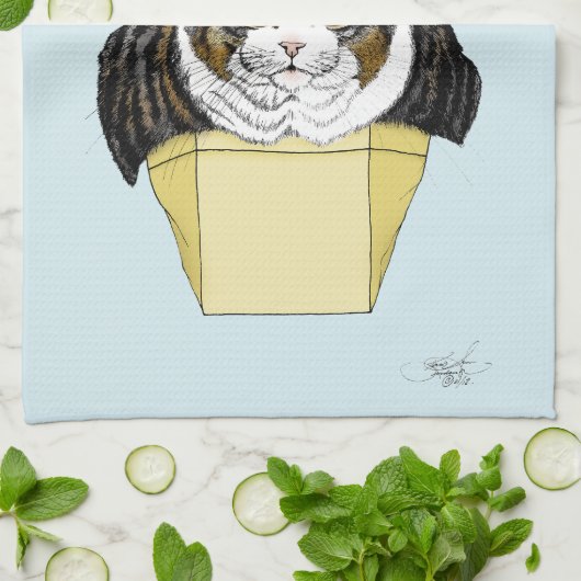grappige mollige Tabby Cat Box Theedoek (Gevouwen)