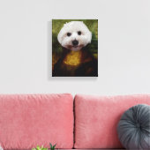 Grappige Mona Lisa Maltese Hond Stretched Canvas P Afdruk (Insitu (Woonkamer))