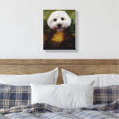 Grappige Mona Lisa Maltese Hond Stretched Canvas P Afdruk (Insitu (Slaapkamer))