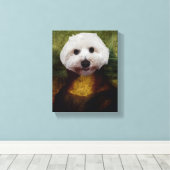 Grappige Mona Lisa Maltese Hond Stretched Canvas P Afdruk (Insitu (Houten vloer))