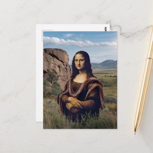 Grappige Mona Lisa op safari Briefkaart (Voorkant / Achterkant in situ)