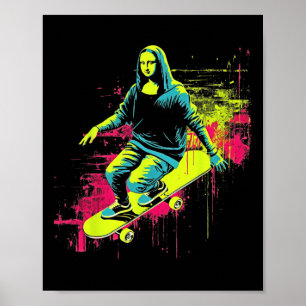 Grappige Mona Lisa Skateboarden Cool Retro Y2k Edm Poster