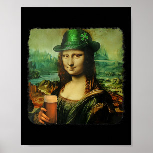 Grappige Mona Lisa St. Patricks Day Shamrock Pet L Poster