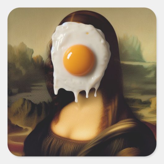 Grappige Mona met ei op haar gezicht Vierkante Sticker (Voorkant)