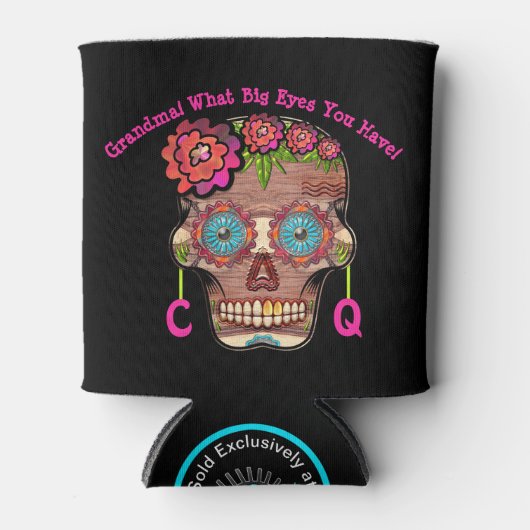 Grappige monogram suiker schedel blikjeskoeler (Voorkant)