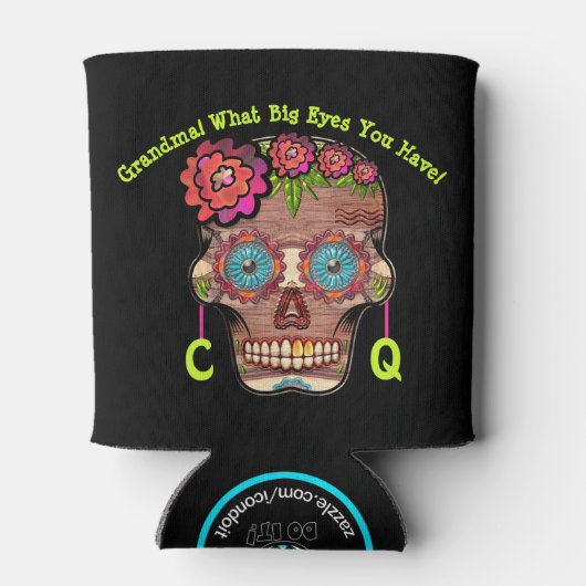 Grappige monogram suiker schedel blikjeskoeler (Achterkant)