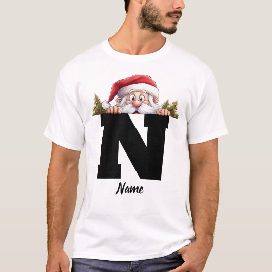 Grappige Monogrammed Familie Kerstmis Custom Santa T-shirt (Voorkant)