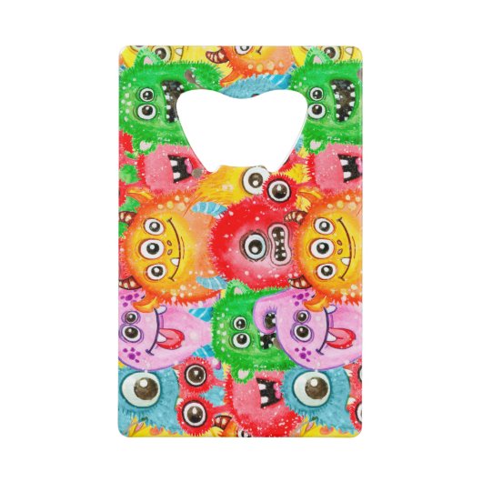 Grappige monsters, Waterverf naadloos patroon. Kredietkaart Flessenopener (Voorkant)