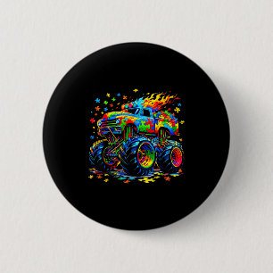 Grappige monstertruck autisme bewustzijn puzzel ronde button 5,7 cm