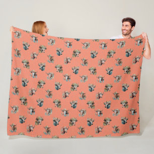 Grappige Mooie Bloemkoeien met Hoge Haten Patroon Fleece Deken
