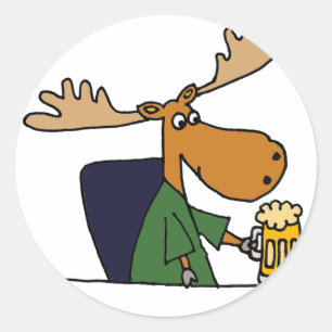Grappige Moose Drink Beer Cartoon Ronde Sticker