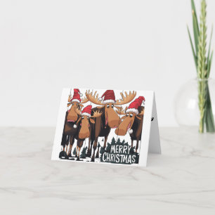Grappige Moose in Santa Hats Kerst Abstract Kaart