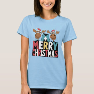 Grappige Moose in Santa Hats op vrolijke kerstteks T-shirt