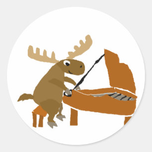 Grappige Moose spelen Piano Originele Kunst Ronde Sticker