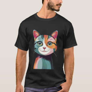 Grappige Moppige Kat Kop Teken Kunst Grafisch T-shirt