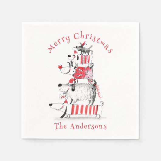 Grappige Moppige Kersthonden Prettig Kerstfeest Servet (Voorkant)