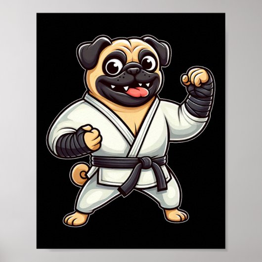 Grappige Mopshond Doet Karate Martial Arts Poster (Voorkant)