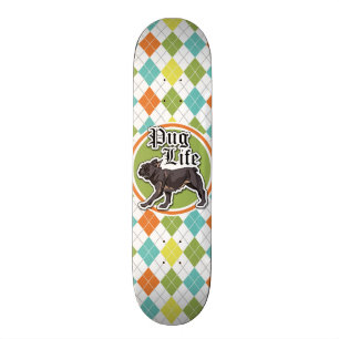 Grappige Mopshond; Kleurrijk Argyle patroon Skateboard
