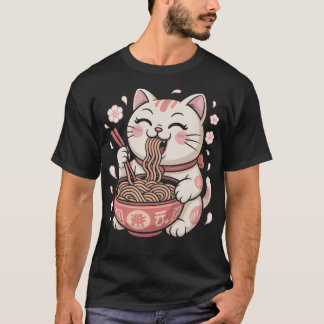Grappige Mopshond Ramen Kat Kersenbloesem Japan An T-shirt