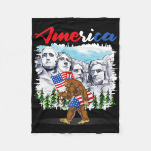 Grappige Mount Rushmore Bigfoot Amerikaanse Vlag O Fleece Deken