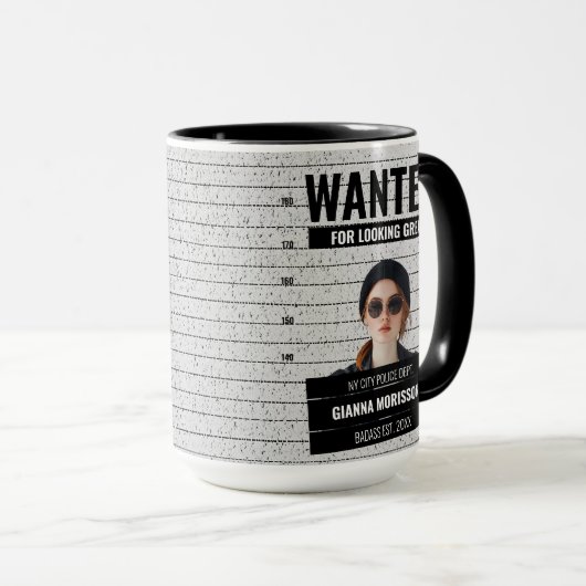 Grappige Mugshot Gezocht Poster Aangepaste Naam &  Mok (Voorkant rechts)