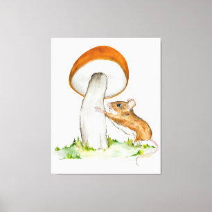 Grappige muis met wilde paddenstoel canvas afdruk