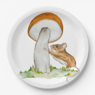 Grappige muis met wilde paddenstoel papieren bordje
