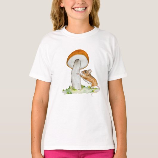 Grappige muis met wilde paddenstoel t-shirt (Voorkant)