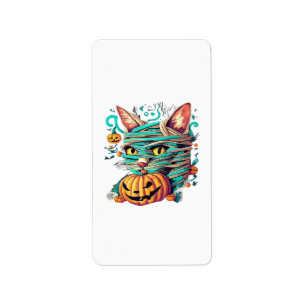Grappige Mummie Kat Halloween Etiket