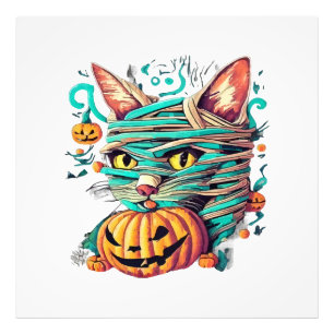 Grappige Mummie Kat Halloween Foto Afdruk