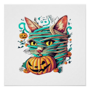 Grappige Mummie Kat Halloween Perfect Poster