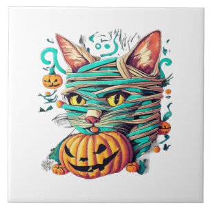 Grappige Mummie Kat Halloween Tegeltje