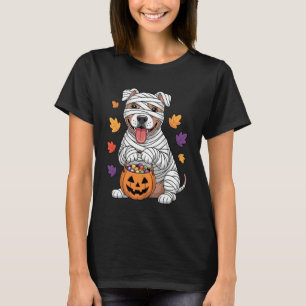 Grappige Mummie Pitbull Hond Herfst Pompoen Grieze T-shirt