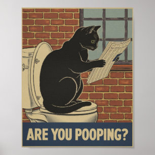Grappige Muur Kunst - Poep je? Kat op Toilet Poster